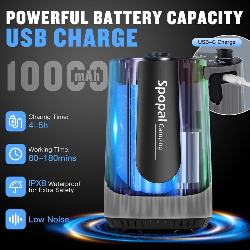 Spopal Portable Shower for Camping, [Upgraded] 10000mAh Rechargeable Camping Shower with 5 Adjustable Speeds,Premium LED Display, IPX8 Waterproof Outdoor Shower Kit for Hiking, Car, Pet, Travel - Image 2